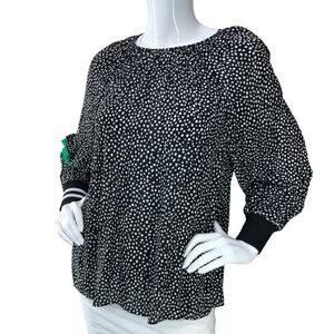 Tibi Womens Size XS Martine Ruffle Polka Dot Shirred Neck Blouse Hidden Zip Back